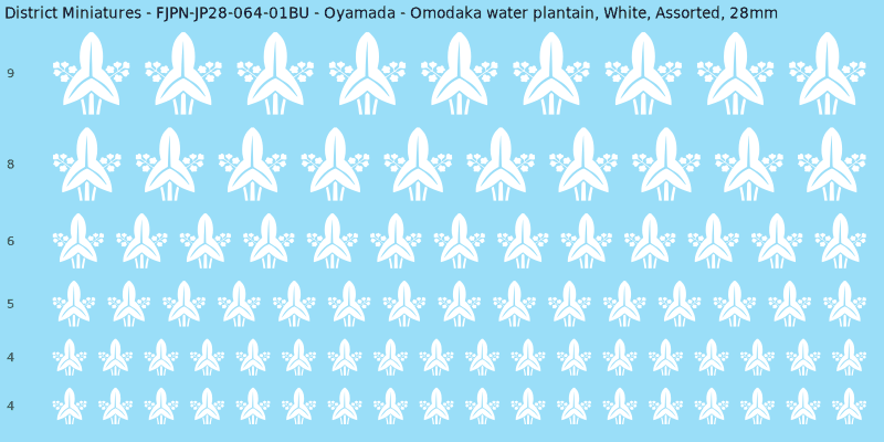 Oyamada clan mon, White waterslide decal sheet, Assorted banner sizes, 28mm