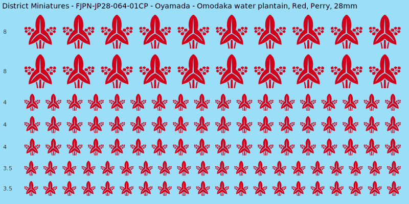 Oyamada clan mon, Red waterslide decal sheet, Perry banner sizes, 28mm