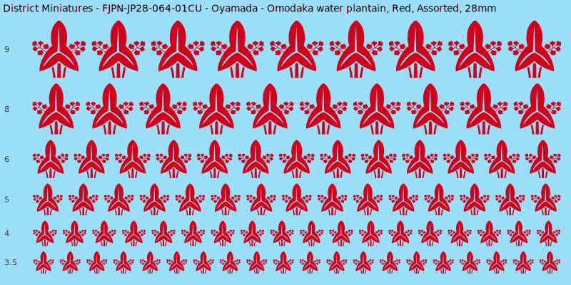 Oyamada clan mon, Omodaka water plantain, Red waterslide decal sheet, 28mm