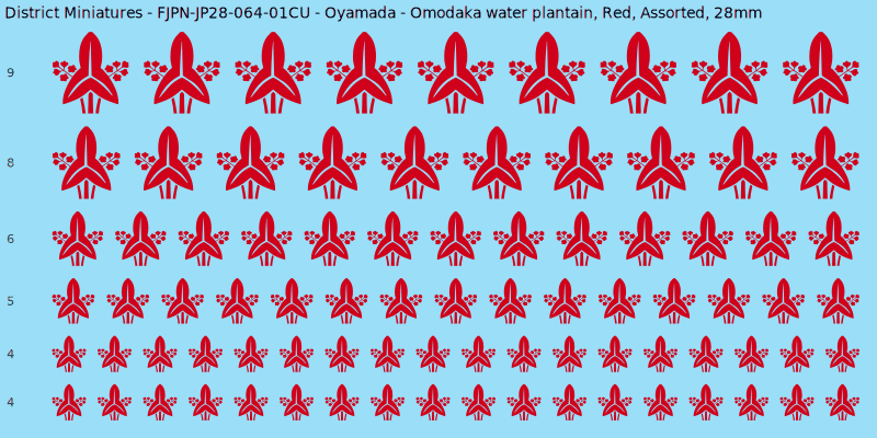 Oyamada clan mon, Red waterslide decal sheet, Assorted banner sizes, 28mm
