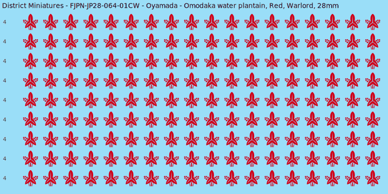 Oyamada clan mon, Red waterslide decal sheet, Warlord banner sizes, 28mm
