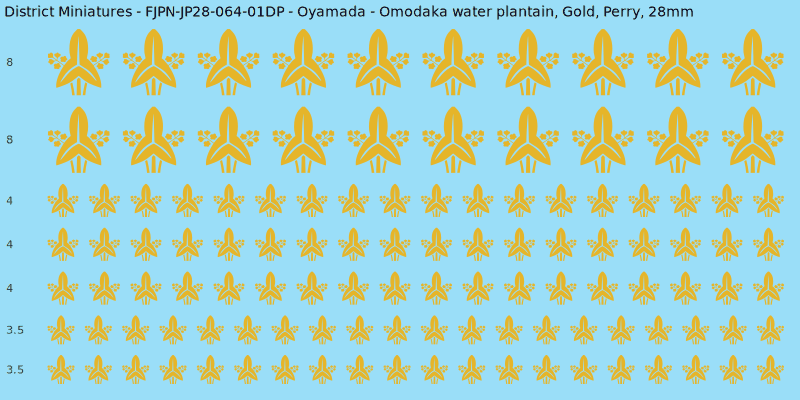 Oyamada clan mon, Yellow/Gold waterslide decal sheet, Perry banner sizes, 28mm