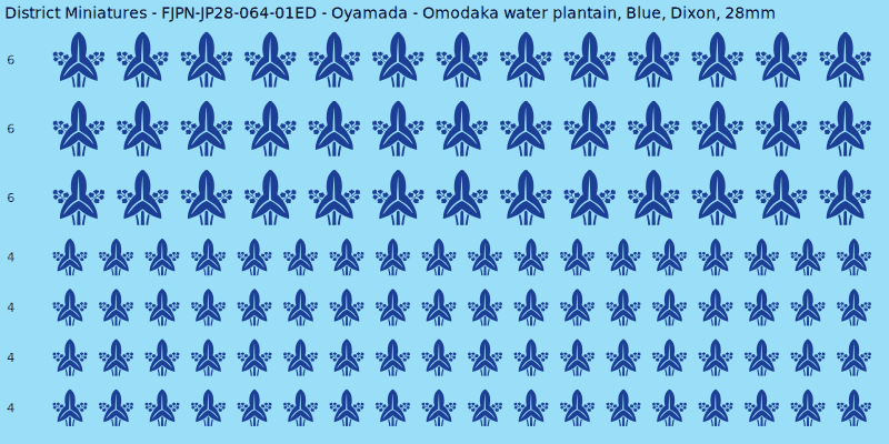 Oyamada clan mon, Blue waterslide decal sheet, Dixon banner sizes, 28mm