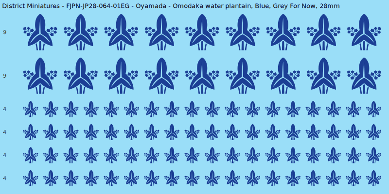 Oyamada clan mon, Blue waterslide decal sheet, Grey For Now banner sizes, 28mm