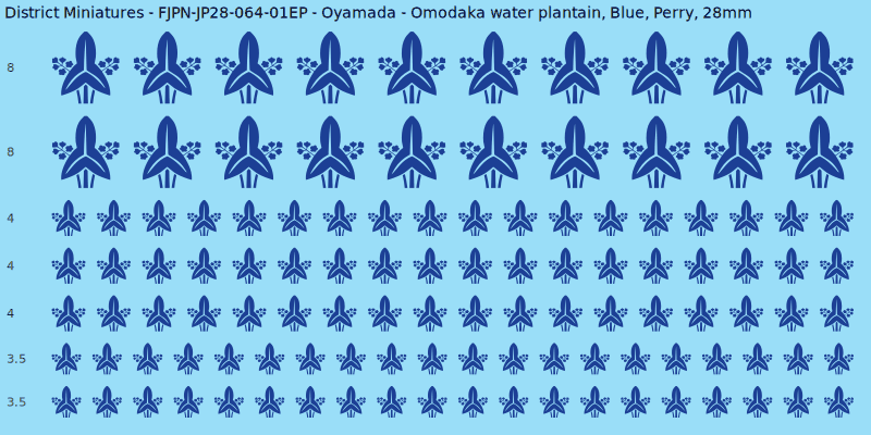 Oyamada clan mon, Blue waterslide decal sheet, Perry banner sizes, 28mm