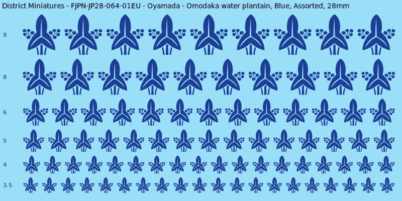 Oyamada clan mon, Omodaka water plantain, Blue waterslide decal sheet, 28mm