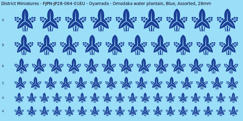 Oyamada clan mon, Blue waterslide decal sheet, Assorted banner sizes, 28mm