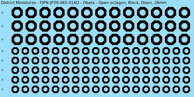 Obata clan mon, Black waterslide decal sheet, Dixon banner sizes, 28mm