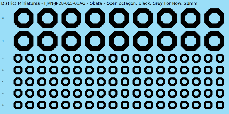 Obata clan mon, Black waterslide decal sheet, Grey For Now banner sizes, 28mm