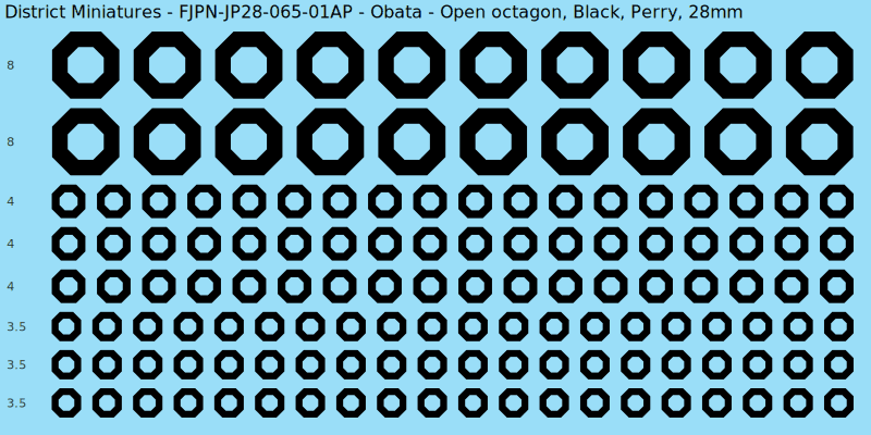 Obata clan mon, Black waterslide decal sheet, Perry banner sizes, 28mm