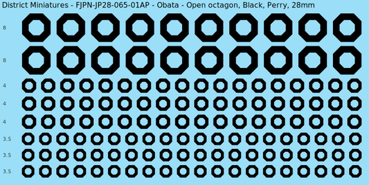 Obata clan mon, Black waterslide decal sheet, Perry banner sizes, 28mm