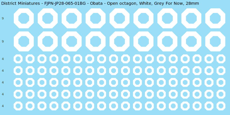 Obata clan mon, White waterslide decal sheet, Grey For Now banner sizes, 28mm