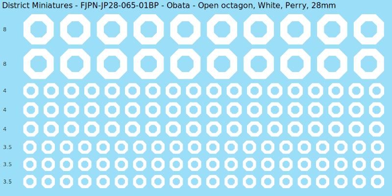 Obata clan mon, White waterslide decal sheet, Perry banner sizes, 28mm