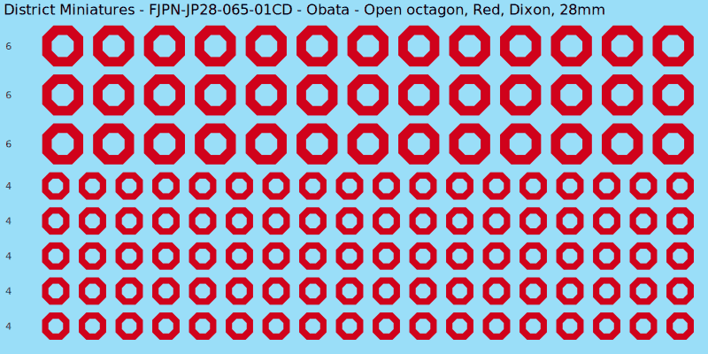 Obata clan mon, Red waterslide decal sheet, Dixon banner sizes, 28mm