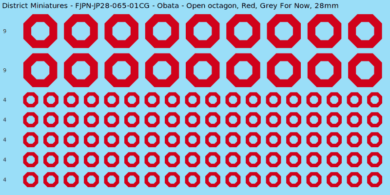 Obata clan mon, Red waterslide decal sheet, Grey For Now banner sizes, 28mm