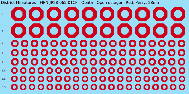 Obata clan mon, Red waterslide decal sheet, Perry banner sizes, 28mm