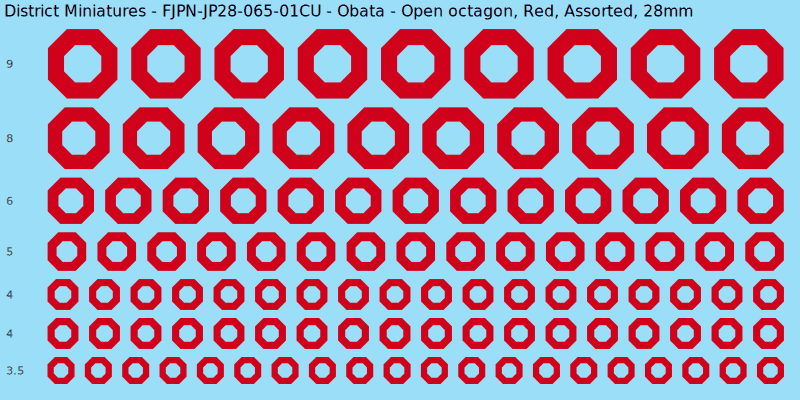 Obata clan mon, Red waterslide decal sheet, Assorted banner sizes, 28mm