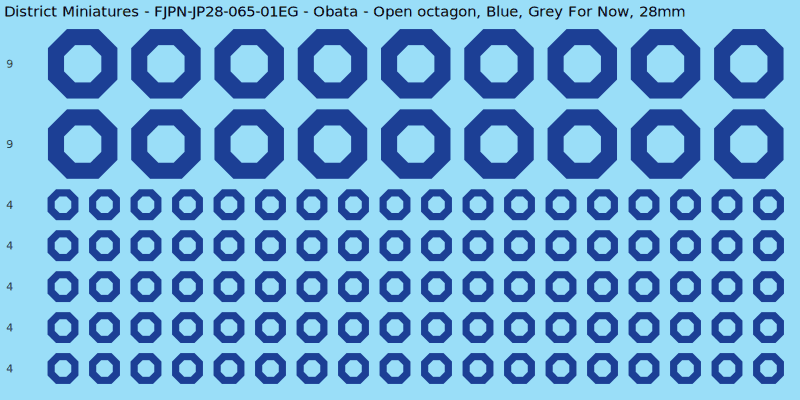 Obata clan mon, Blue waterslide decal sheet, Grey For Now banner sizes, 28mm