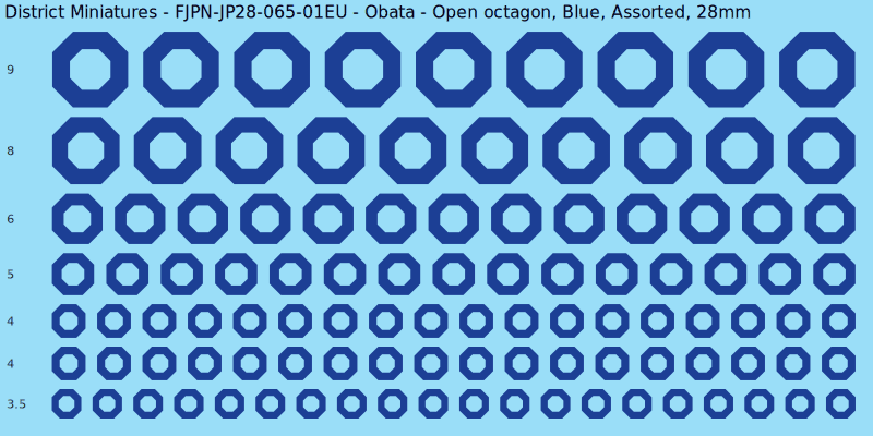 Obata clan mon, Blue waterslide decal sheet, Assorted banner sizes, 28mm