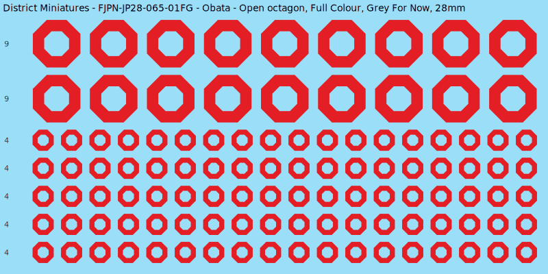 Obata clan mon, Full Colour waterslide decal sheet, Grey For Now banner sizes, 28mm