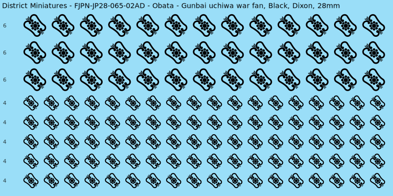 Obata clan mon, Black waterslide decal sheet, Dixon banner sizes, 28mm