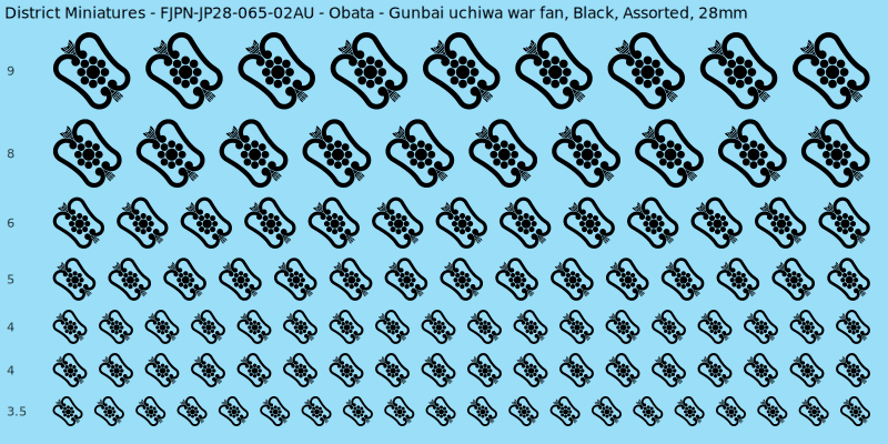 Obata clan mon, Black waterslide decal sheet, Assorted banner sizes, 28mm