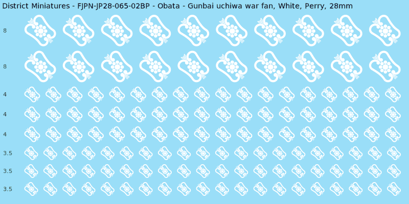 Obata clan mon, White waterslide decal sheet, Perry banner sizes, 28mm