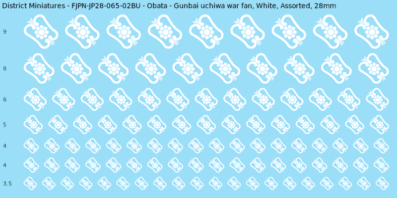 Obata clan mon, Gunbai uchiwa war fan, White waterslide decal sheet, 28mm