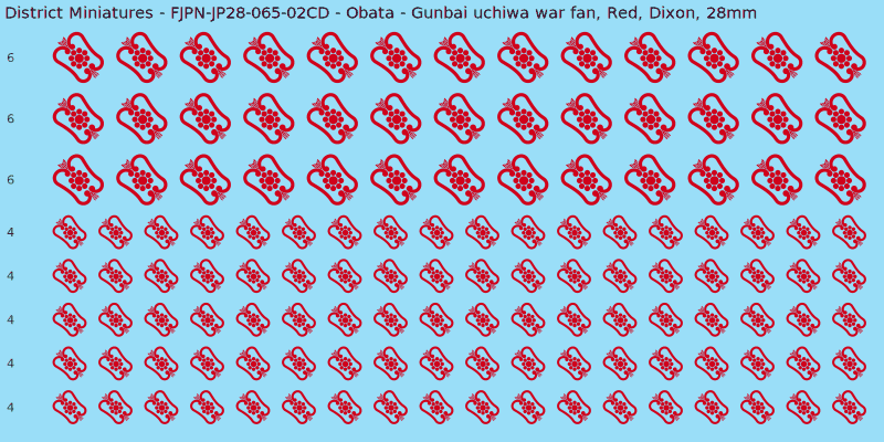 Obata clan mon, Red waterslide decal sheet, Dixon banner sizes, 28mm