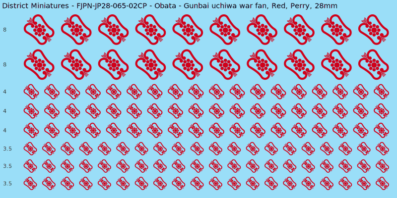 Obata clan mon, Red waterslide decal sheet, Perry banner sizes, 28mm