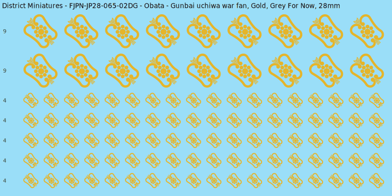 Obata clan mon, Yellow/Gold waterslide decal sheet, Grey For Now banner sizes, 28mm