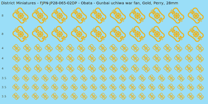 Obata clan mon, Yellow/Gold waterslide decal sheet, Perry banner sizes, 28mm