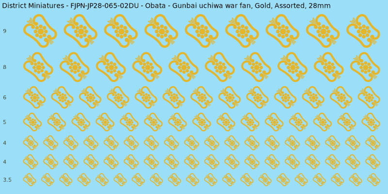 Obata clan mon, Yellow/Gold waterslide decal sheet, Assorted banner sizes, 28mm