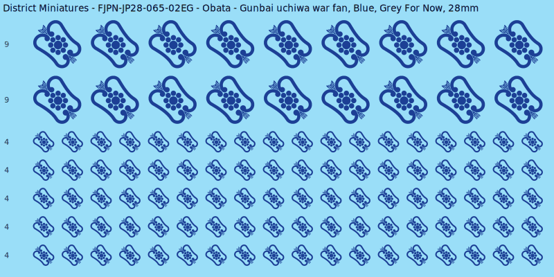 Obata clan mon, Blue waterslide decal sheet, Grey For Now banner sizes, 28mm