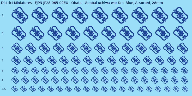Obata clan mon, Gunbai uchiwa war fan, Blue waterslide decal sheet, 28mm