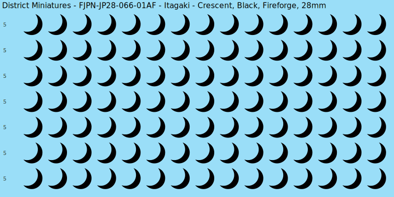 Itagaki clan mon, Black waterslide decal sheet, Fireforge banner sizes, 28mm