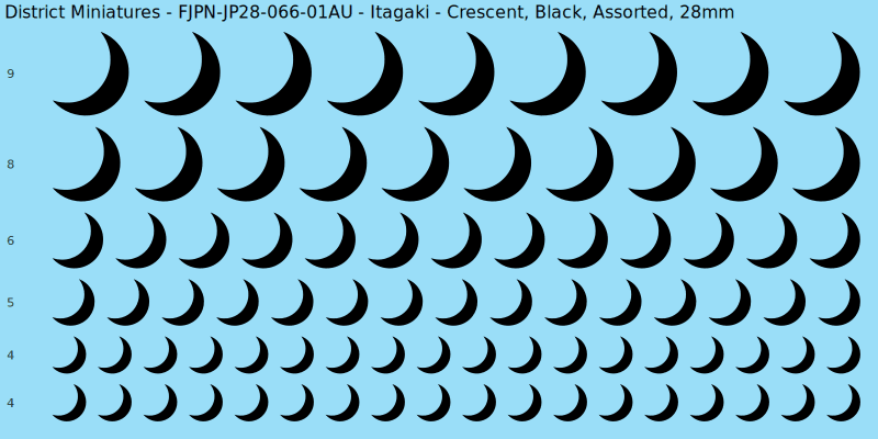 Itagaki clan mon, Crescent, Black waterslide decal sheet, 28mm