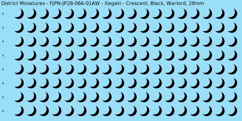 Itagaki clan mon, Black waterslide decal sheet, Warlord banner sizes, 28mm