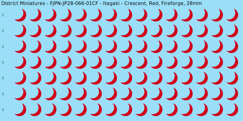 Itagaki clan mon, Red waterslide decal sheet, Fireforge banner sizes, 28mm