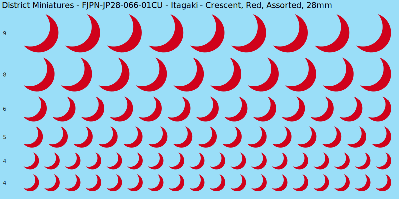 Itagaki clan mon, Crescent, Red waterslide decal sheet, 28mm