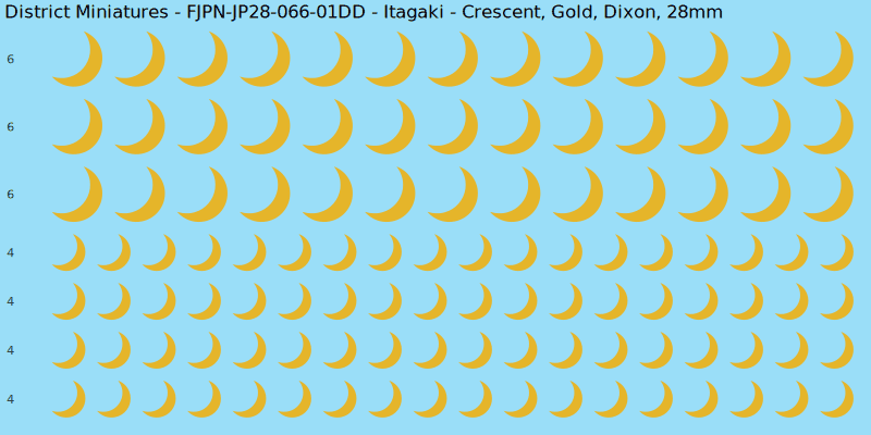 Itagaki clan mon, Yellow/Gold waterslide decal sheet, Dixon banner sizes, 28mm
