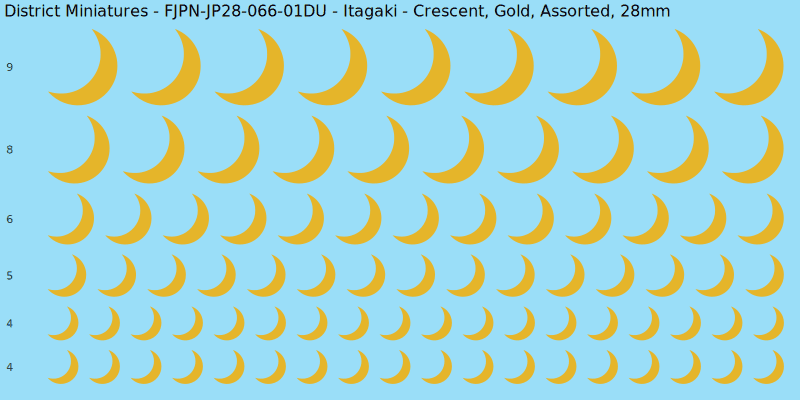 Itagaki clan mon, Crescent, Gold waterslide decal sheet, 28mm