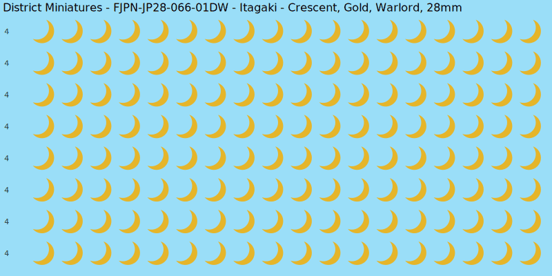 Itagaki clan mon, Yellow/Gold waterslide decal sheet, Warlord banner sizes, 28mm