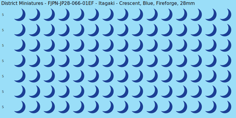 Itagaki clan mon, Blue waterslide decal sheet, Fireforge banner sizes, 28mm
