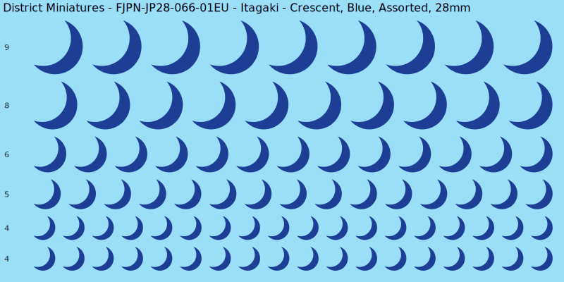 Itagaki clan mon, Crescent, Blue waterslide decal sheet, 28mm