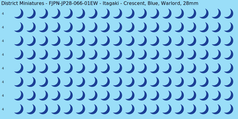 Itagaki clan mon, Blue waterslide decal sheet, Warlord banner sizes, 28mm