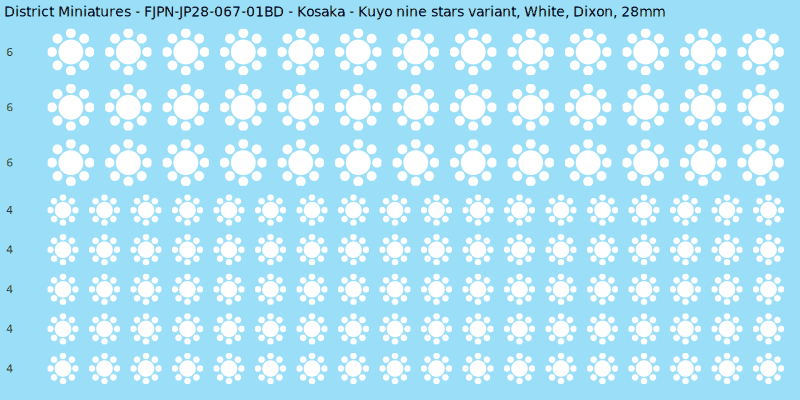 Kosaka clan mon, White waterslide decal sheet, Dixon banner sizes, 28mm