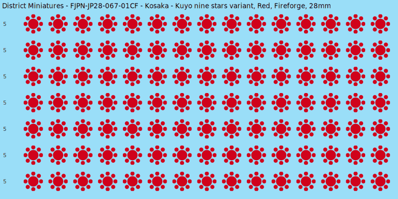 Kosaka clan mon, Red waterslide decal sheet, Fireforge banner sizes, 28mm