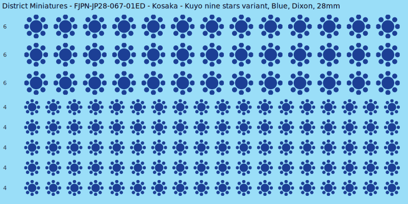 Kosaka clan mon, Blue waterslide decal sheet, Dixon banner sizes, 28mm