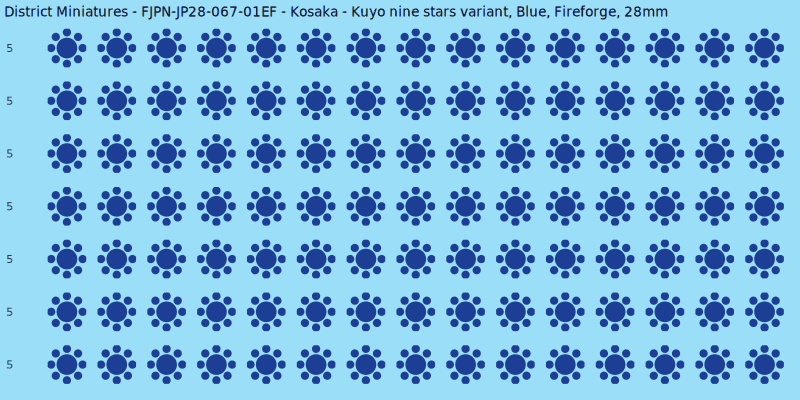 Kosaka clan mon, Blue waterslide decal sheet, Fireforge banner sizes, 28mm